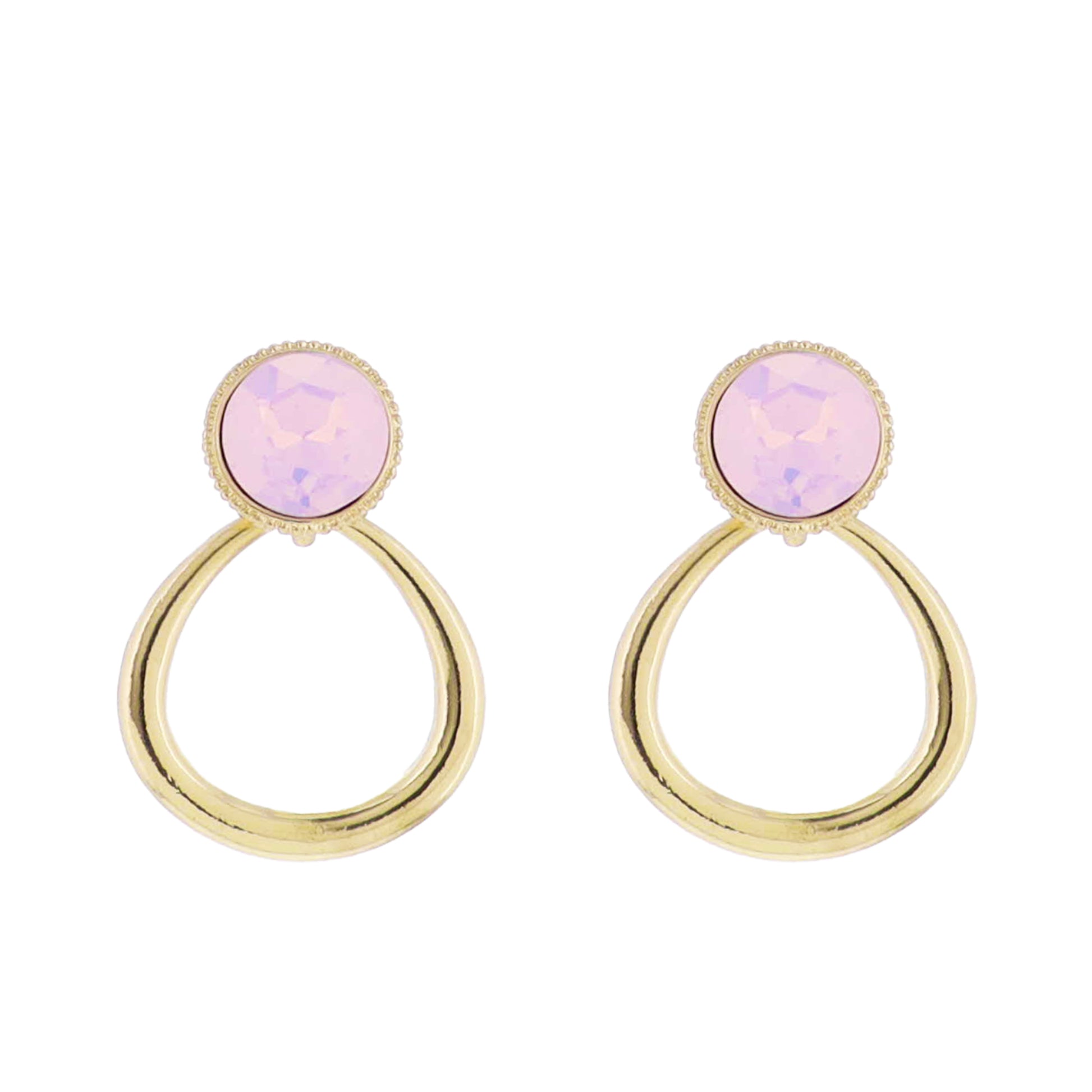 Pink Opal, Gold Circle Post with Gold Open Shape Earring