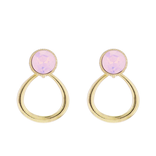 Pink Opal, Gold Circle Post with Gold Open Shape Earring