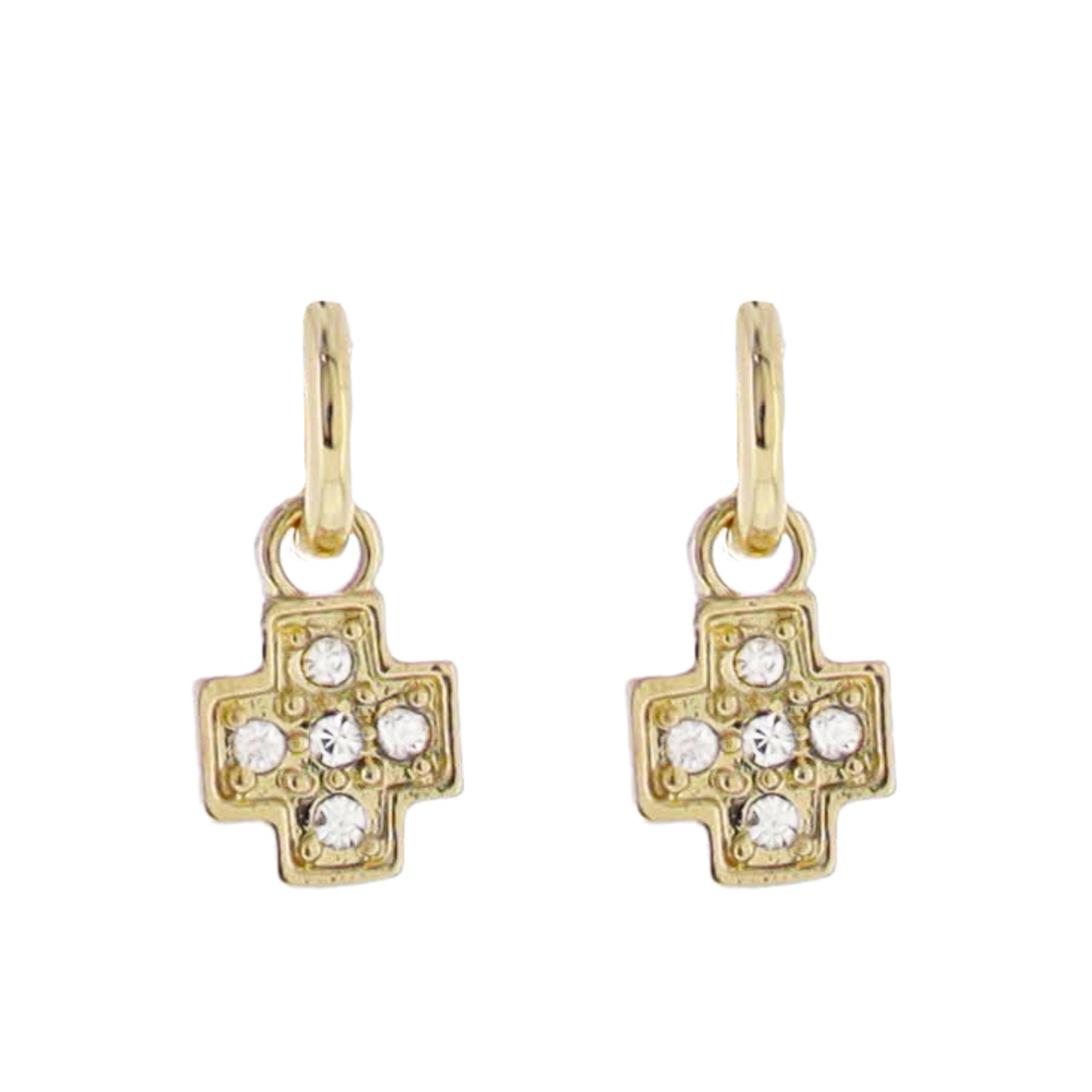 Gold Huggie Earring with Clear Crystal Cross