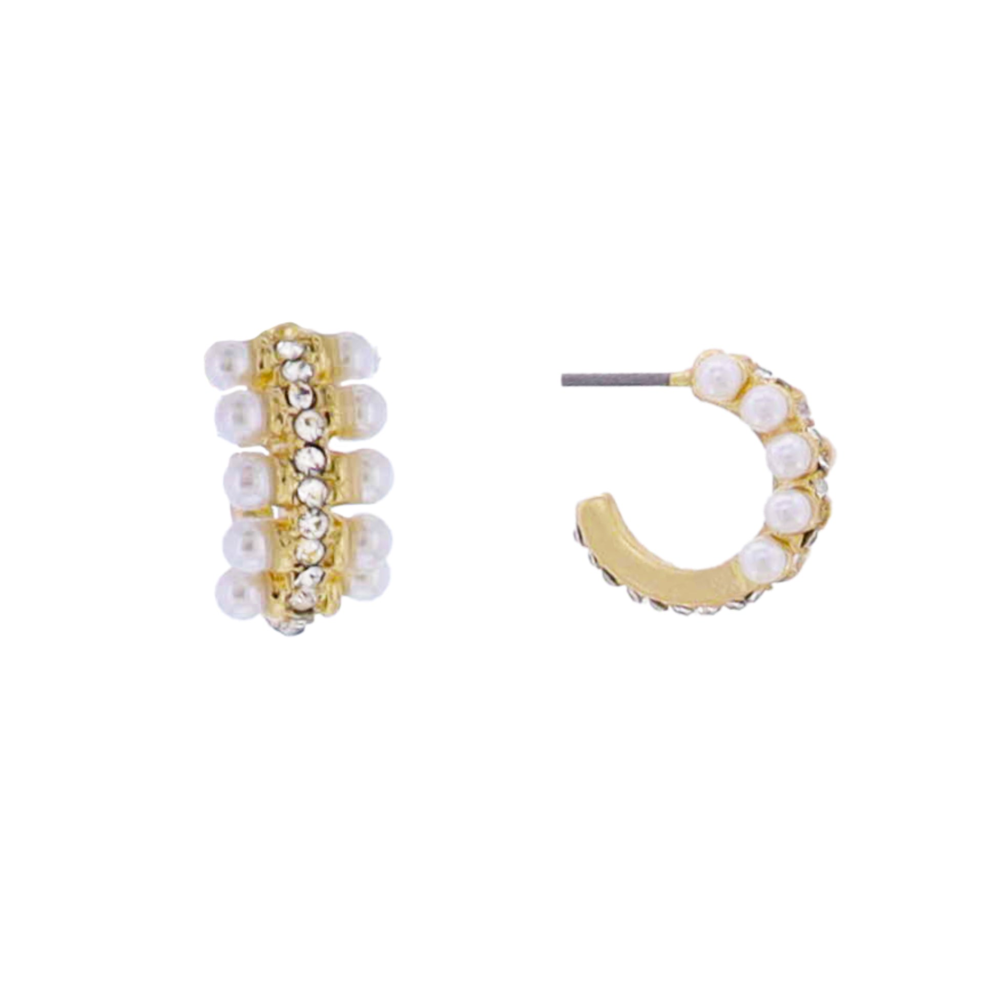 Gold Pearl & Crystal Jeweled Huggie Earring
