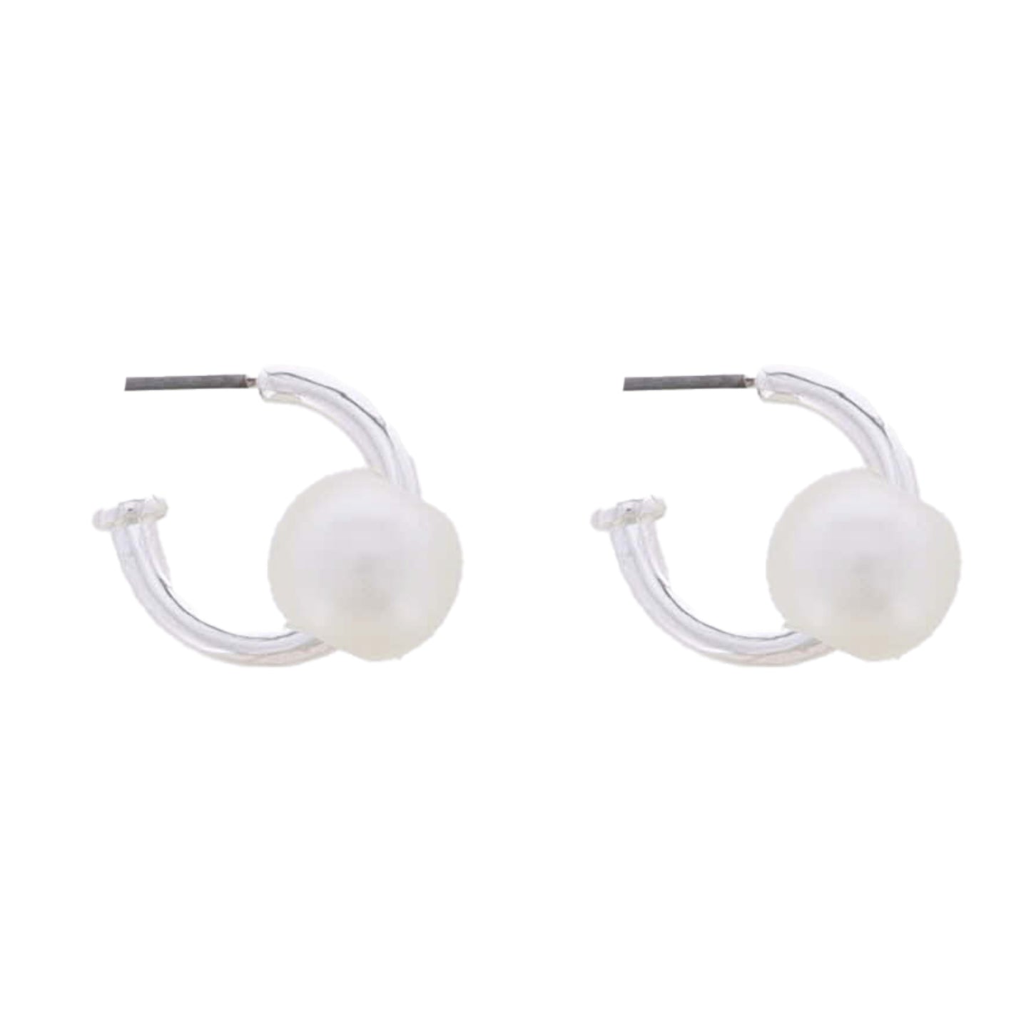 Silver Huggie Earring with Pearl