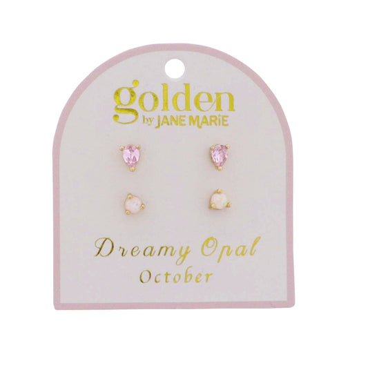 18k Gold Plated Set of 2, October Dreamy Opal Stud Earrings