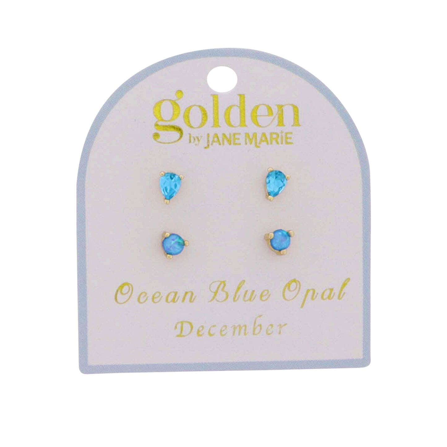 18k Gold Plated Set of 2, December Ocean Blue Opal Stud Earrings