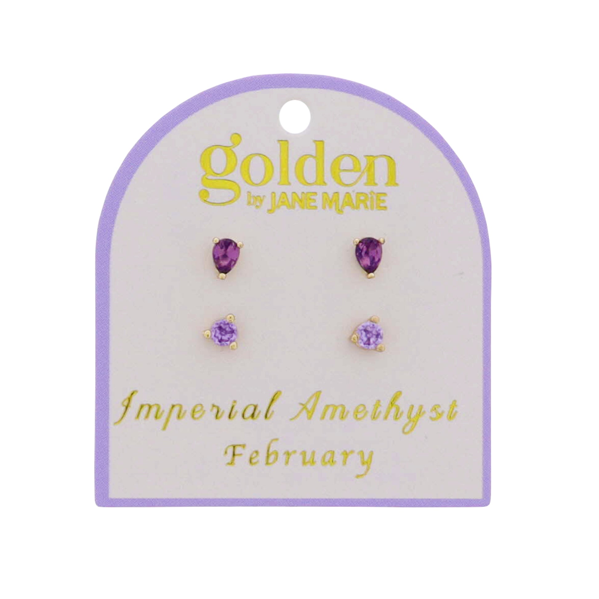 18k Gold Plated Set of 2, February Imperial Amethyst Stud Earrings