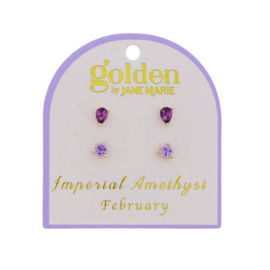 18k Gold Plated Set of 2, February Imperial Amethyst Stud Earrings
