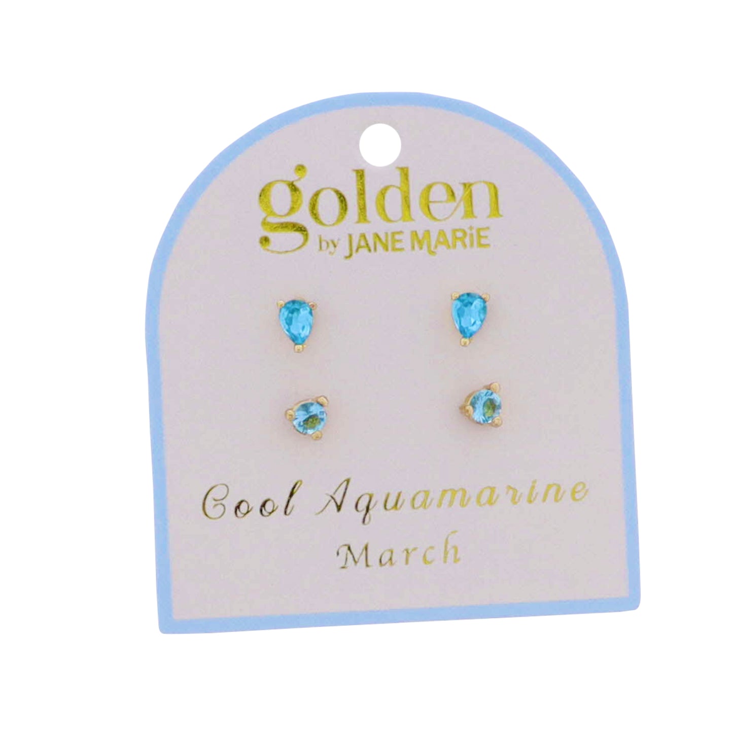 18k Gold Plated Set of 2, March Cool Aquamarine Stud Earrings