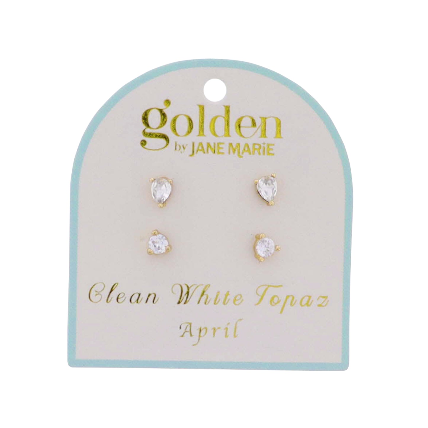 18k Gold Plated Set of 2, April Clean White Topaz Stud Earrings