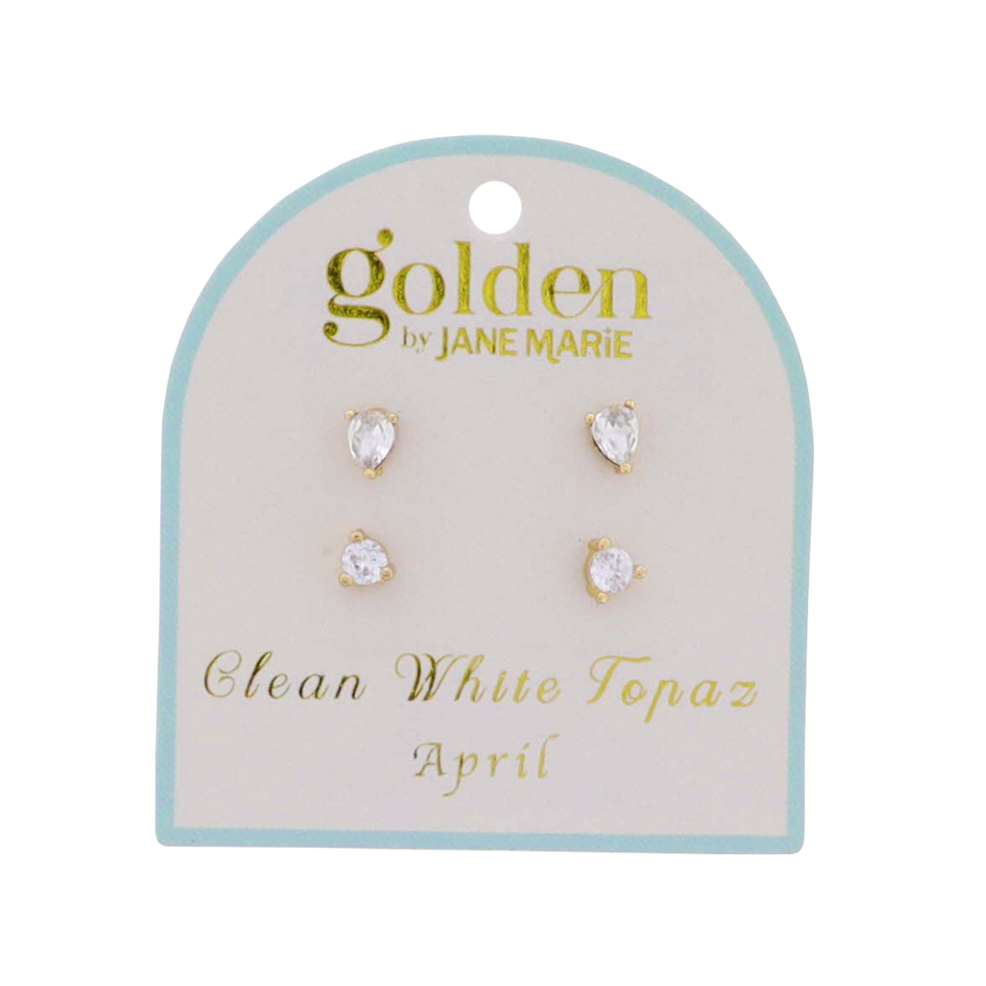18k Gold Plated Set of 2, April Clean White Topaz Stud Earrings