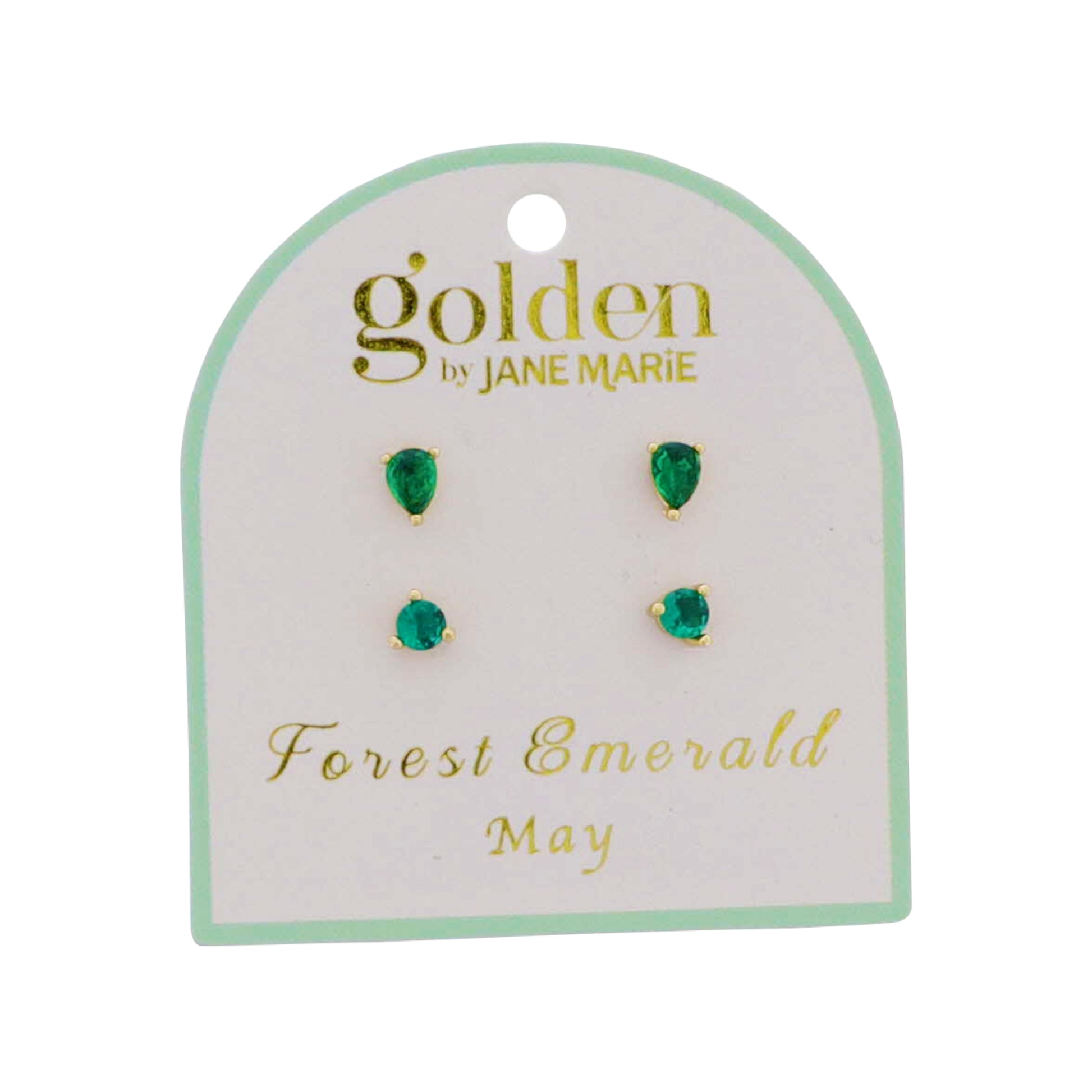 18k Gold Plated Set of 2, May Forest Emerald Stud Earrings