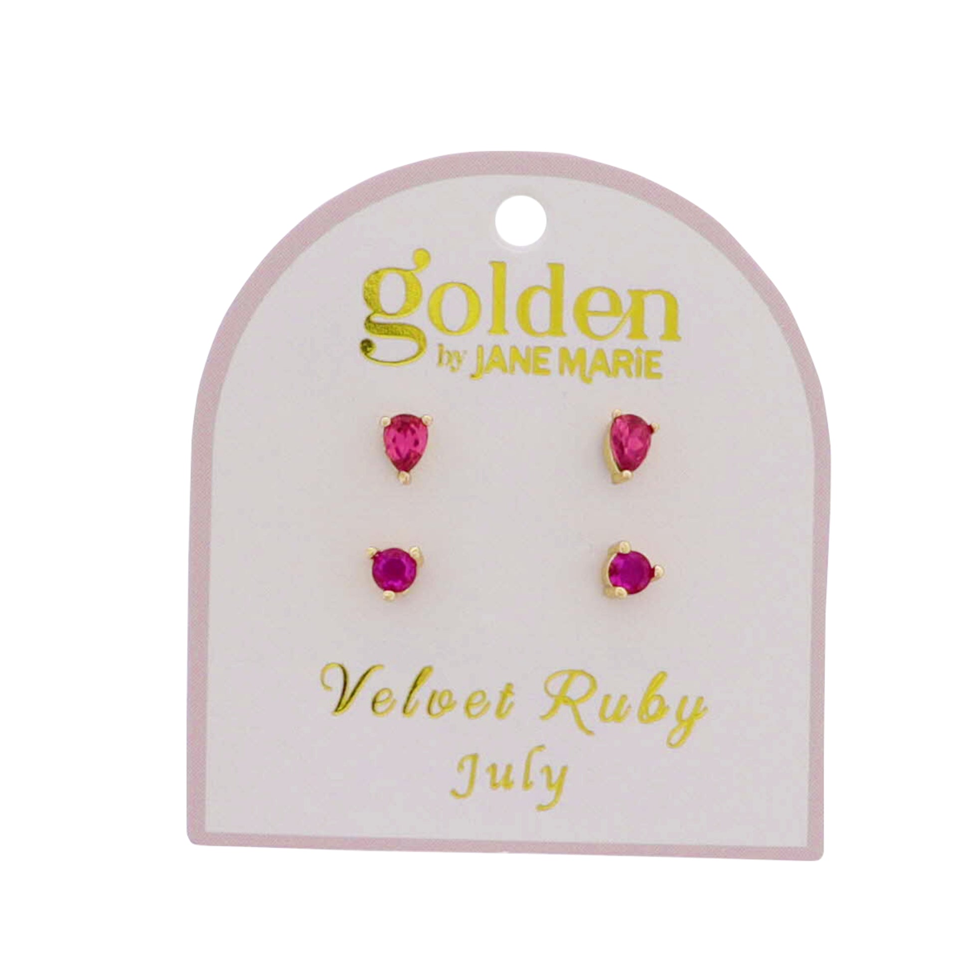 18k Gold Plated Set of 2, July Velvet Ruby Stud Earrings