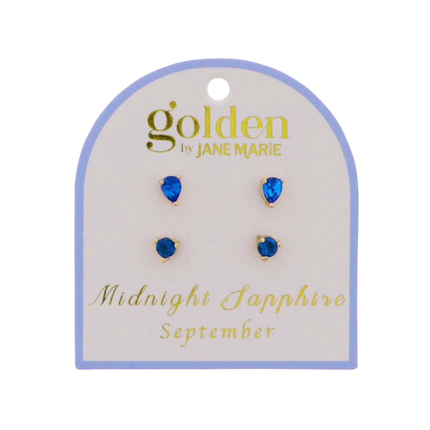 18k Gold Plated Set of 2, September Midnight Sapphire Stud Earrings