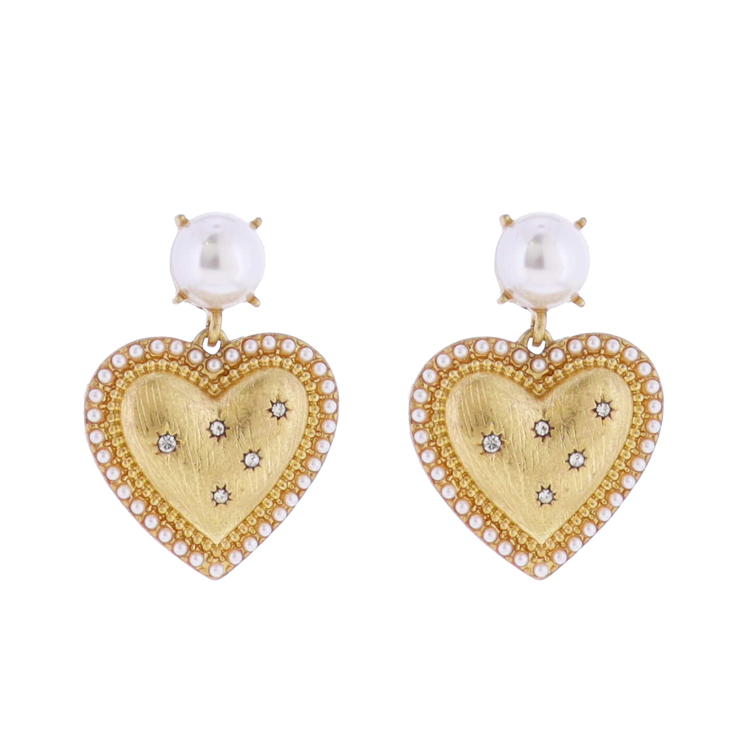 Pearl Post Earring with Gold Heart with Pearl Edges