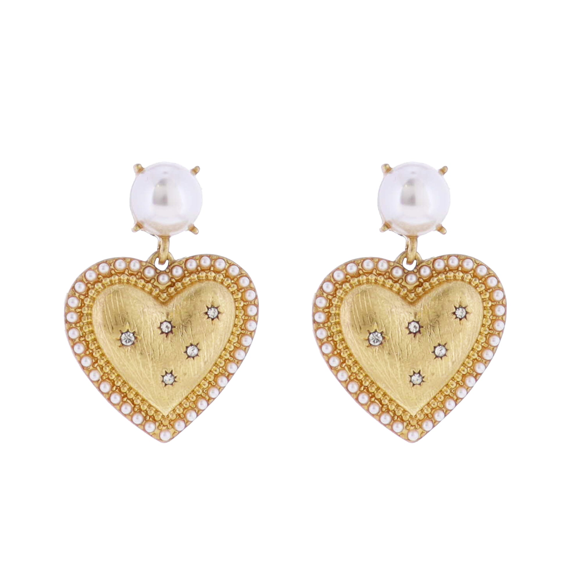 Pearl Post Earring with Gold Heart with Pearl Edges