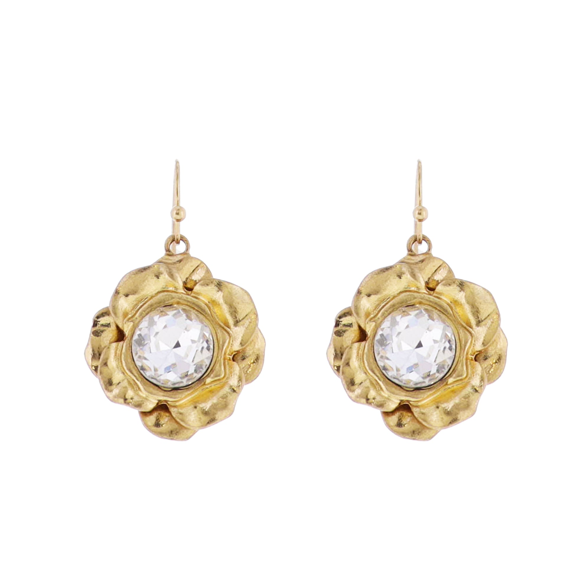 Artisan Flower Earring with Clear Crystal Center
