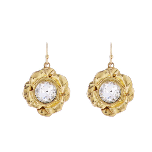 Artisan Flower Earring with Clear Crystal Center