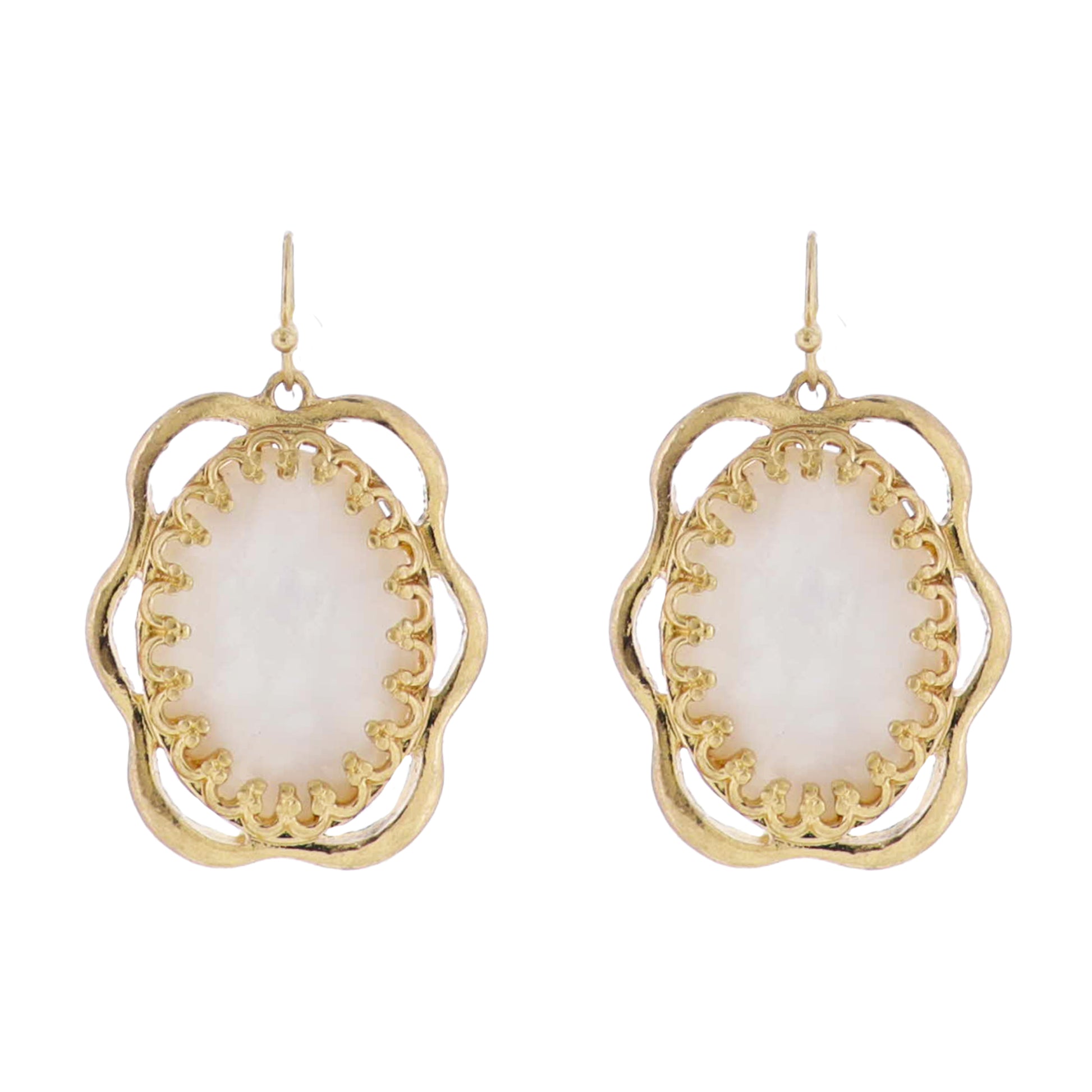 Artisan Shape Earring with White Resin Oval