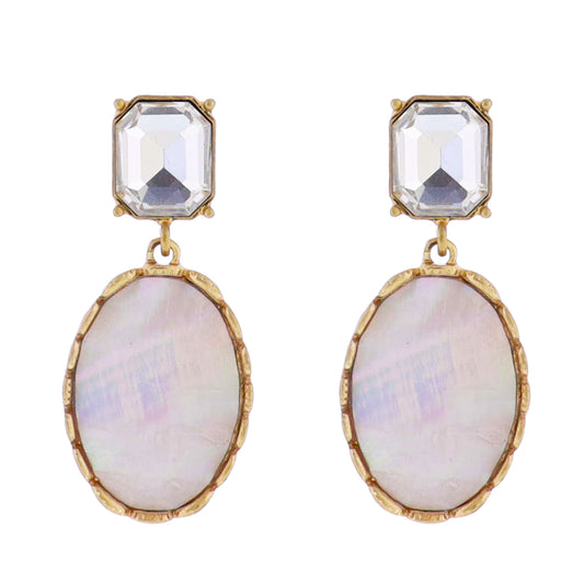 Crystal Square Post Earring with Shell Oval