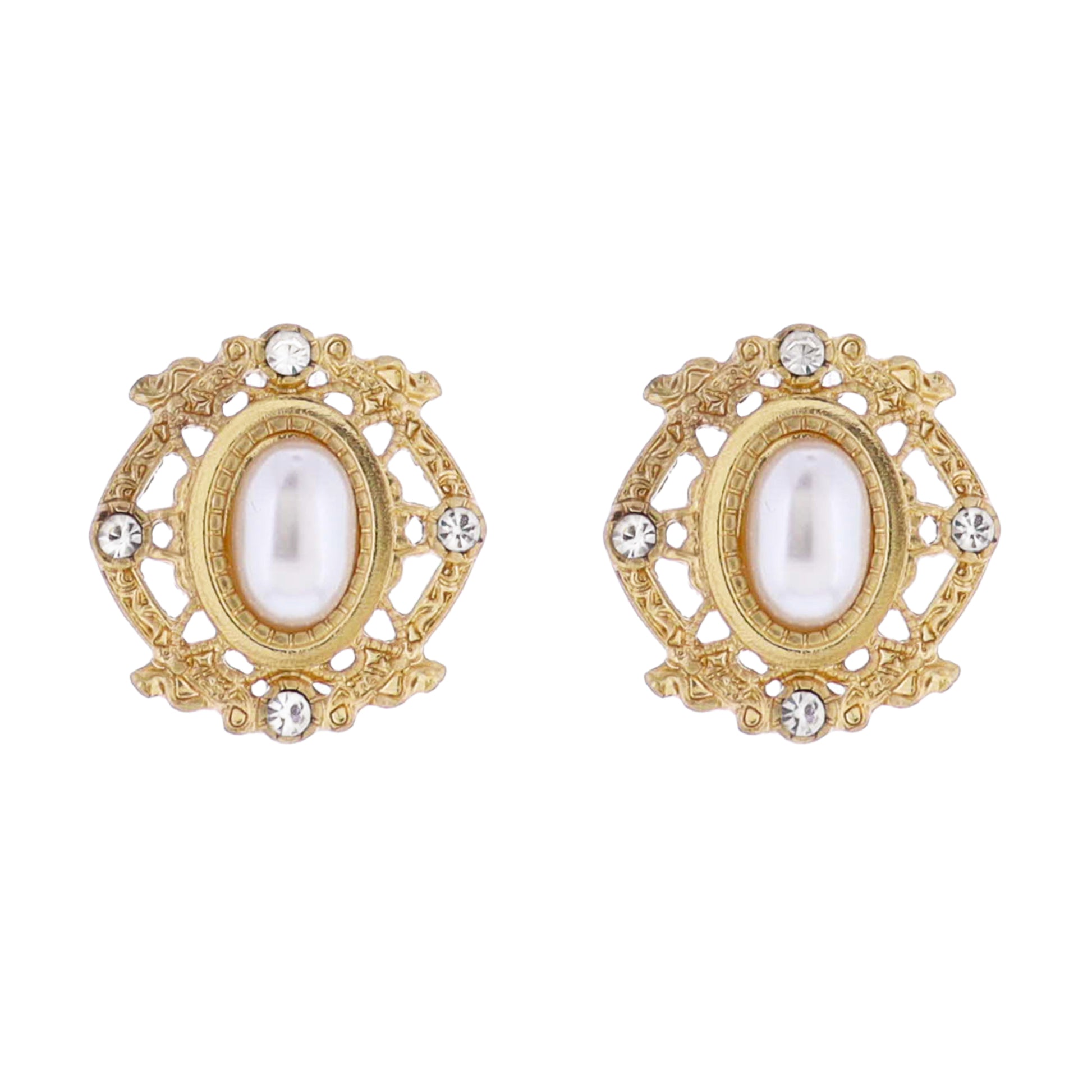 Ornate Stud Earring with Pearl Oval Center