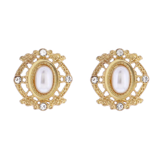 Ornate Stud Earring with Pearl Oval Center