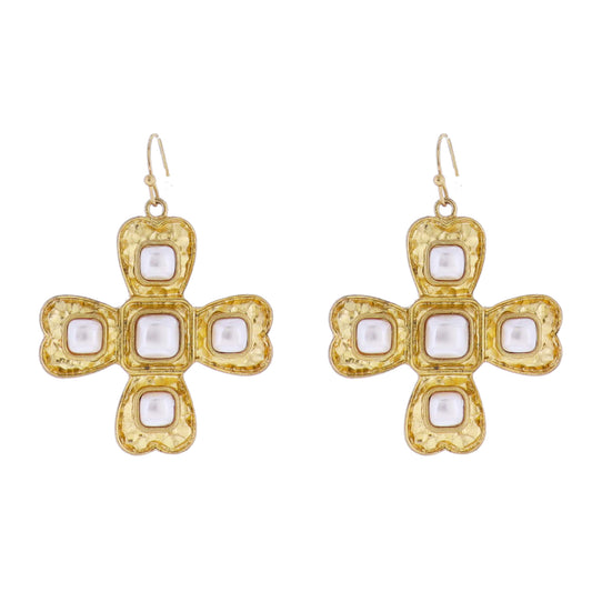 Artisan Cross Earring with Pearl Accents