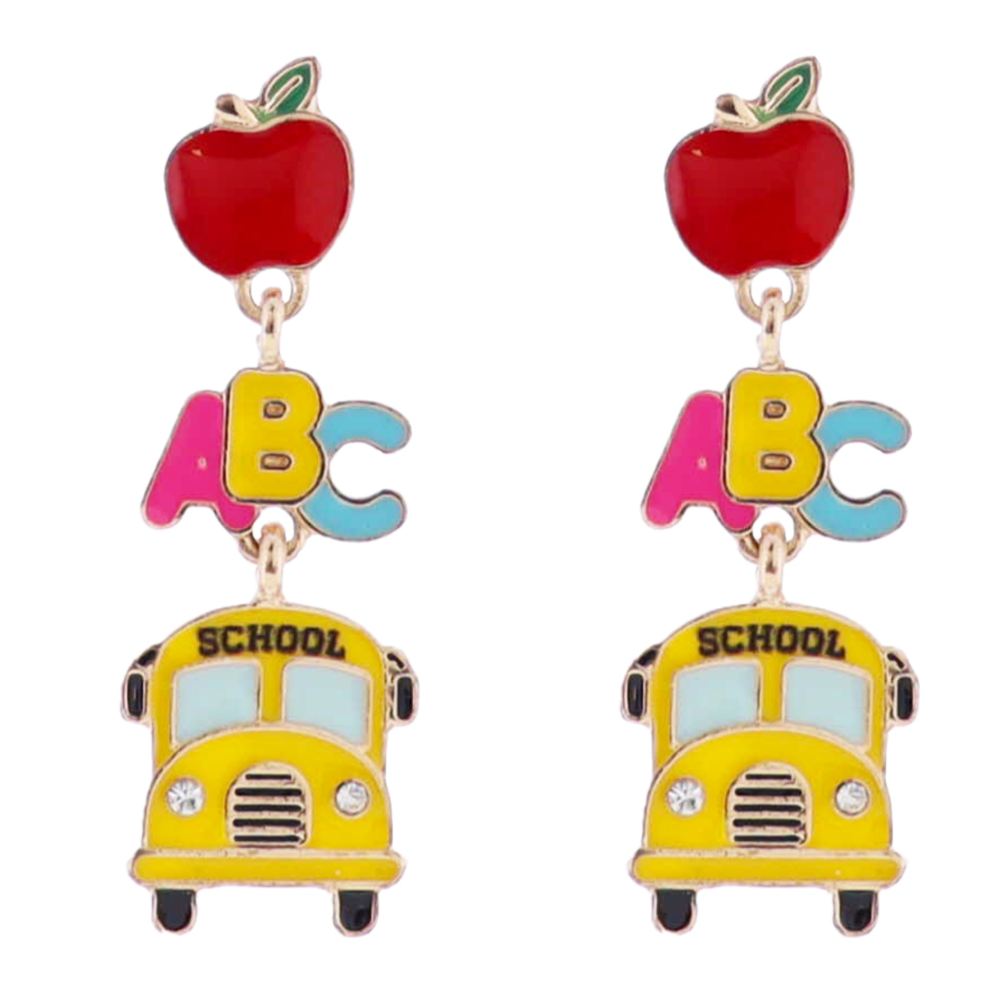 Apple Post, "ABC" Earring with Yellow School Bus