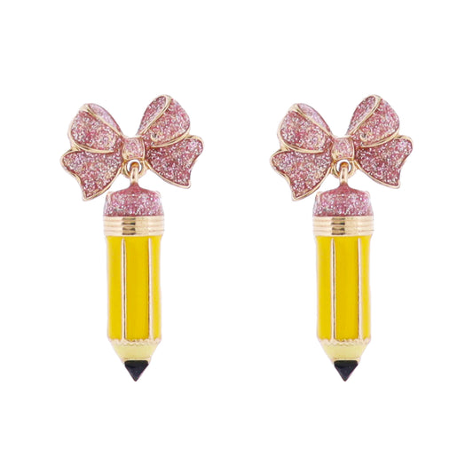 Bow Post Earring with Yellow Pencil