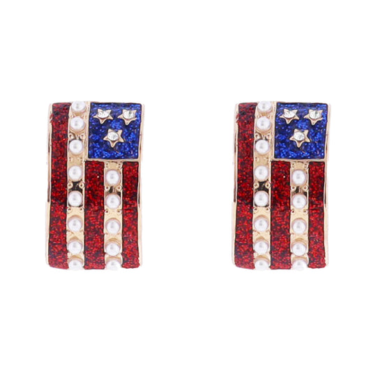 Red, Pearl, Blue Enamel American Flag Earring