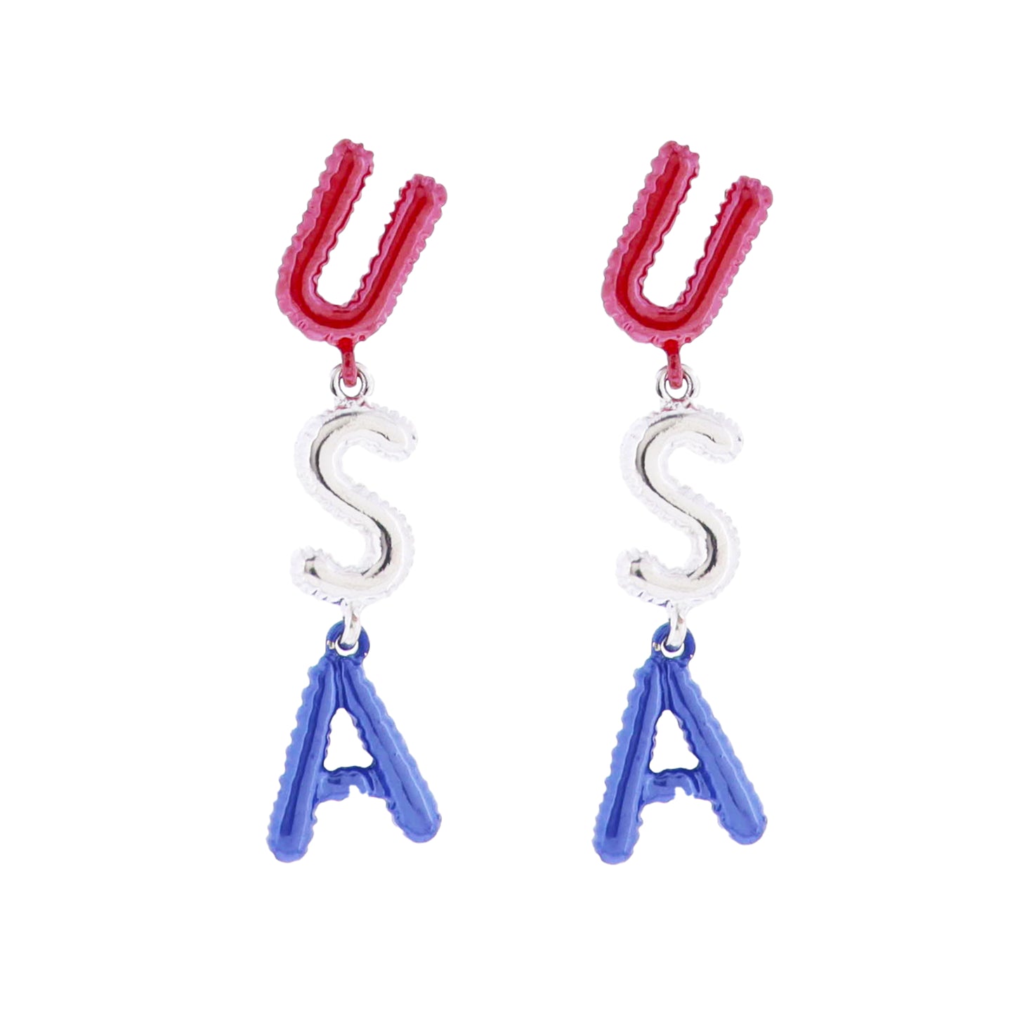 Red, Silver, Blue Balloon "USA" Earring