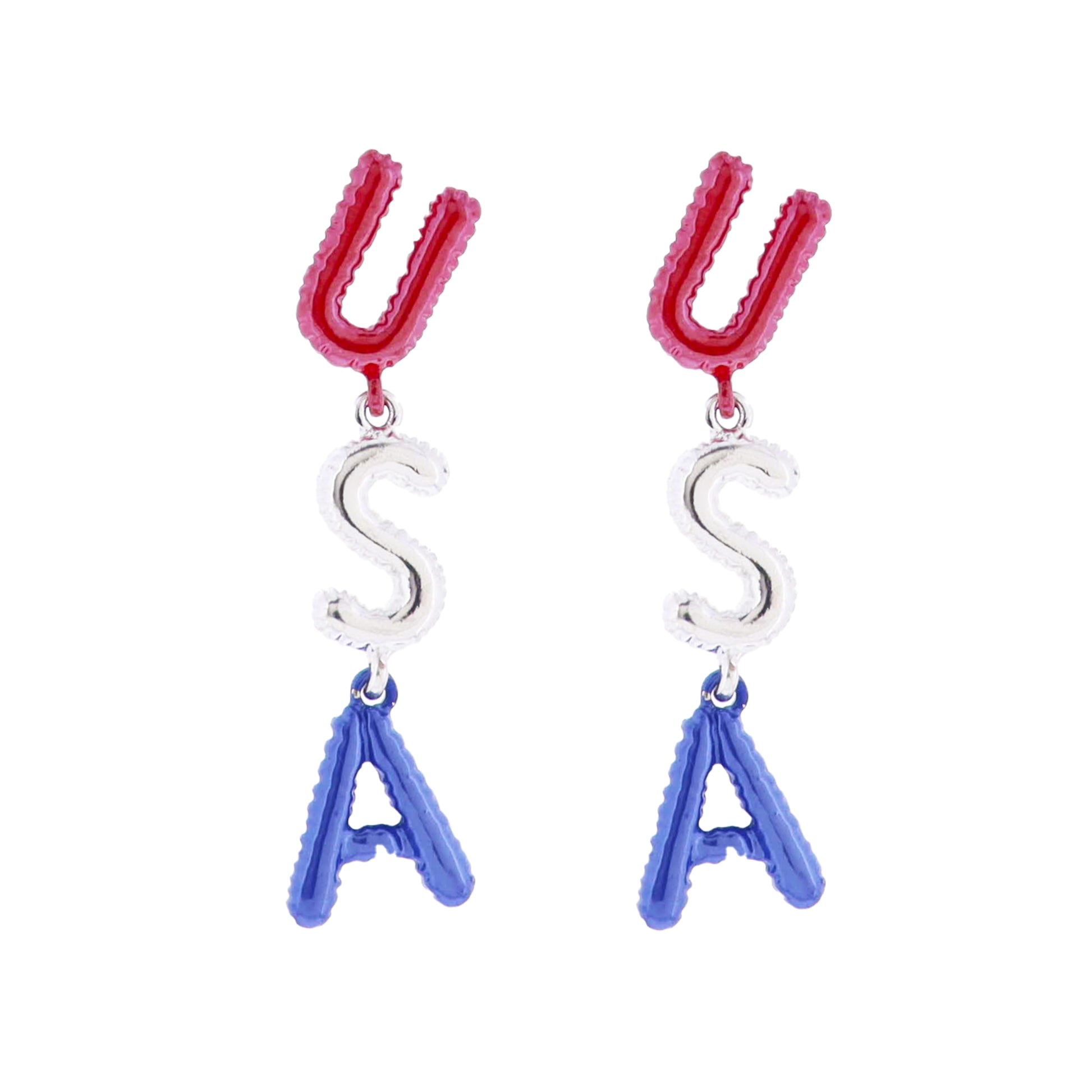Red, Silver, Blue Balloon "USA" Earring
