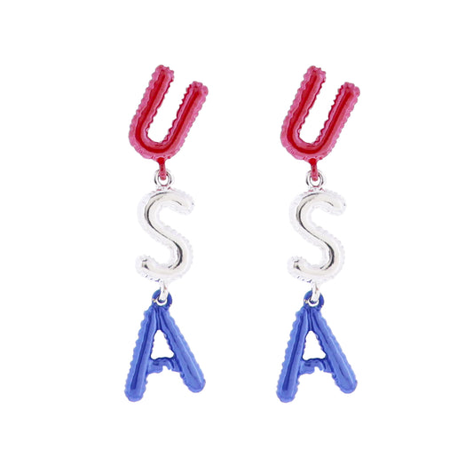 Red, Silver, Blue Balloon "USA" Earring