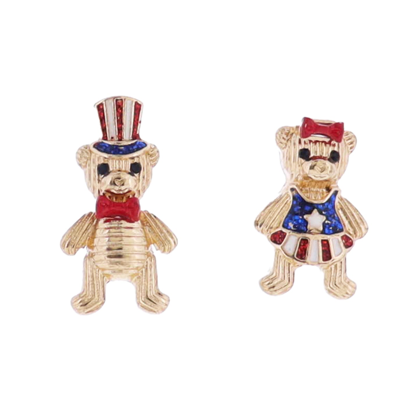 Red, White, Blue, Gold Boy & Girl Teddy Bear Earring