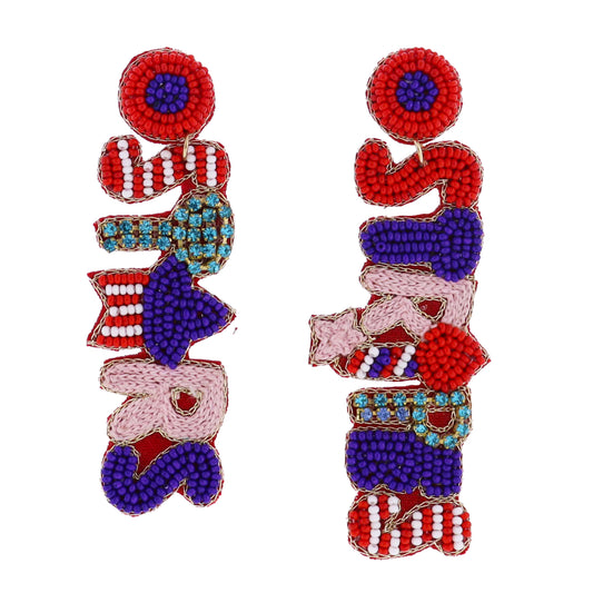 Red, White, Blue, Pink Beaded "Stars" and "Stripes" Earring