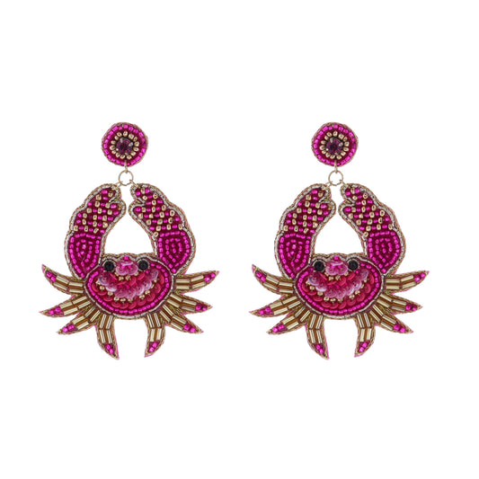 Pink, Gold Beaded Crab Earring
