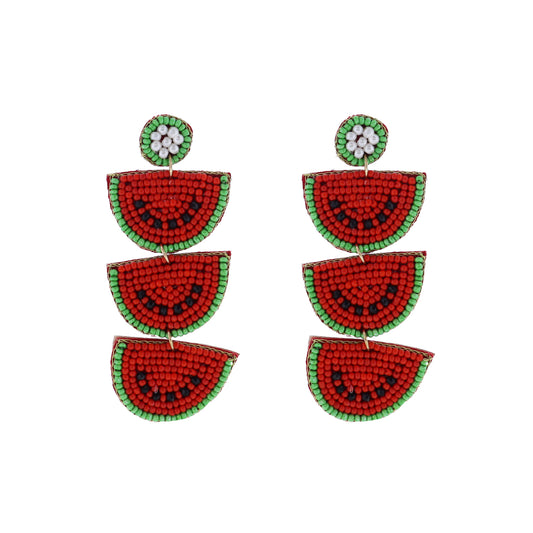 Red, Green Beaded 3 Tier Watermelon Earring