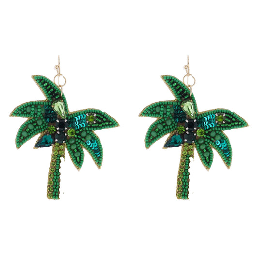 Green, Lime Beaded Palm Tree Earring