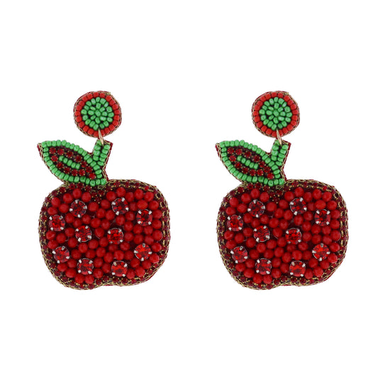 Red, Green Beaded Apple Earring