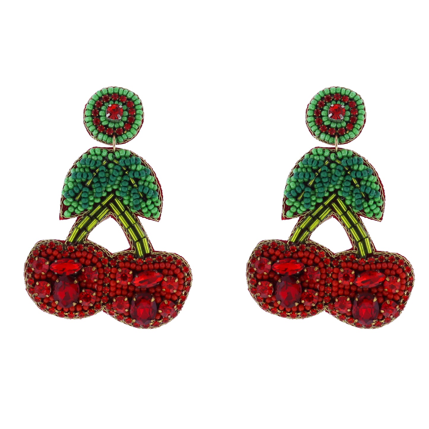 Red, Green Beaded Cherry Earring