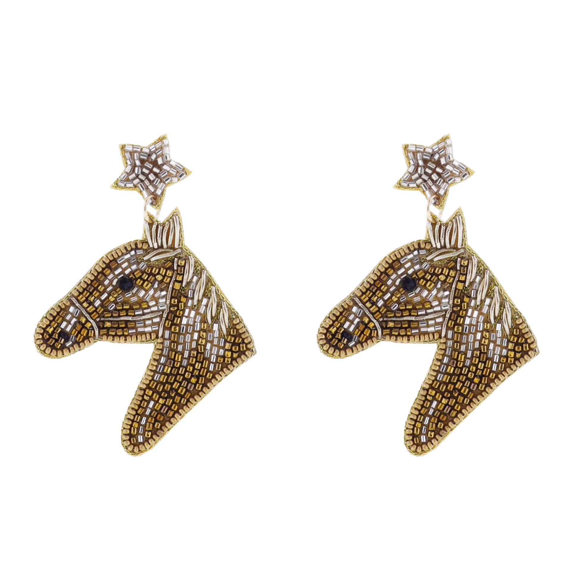 Gold Beaded Horse Earring with Star Post