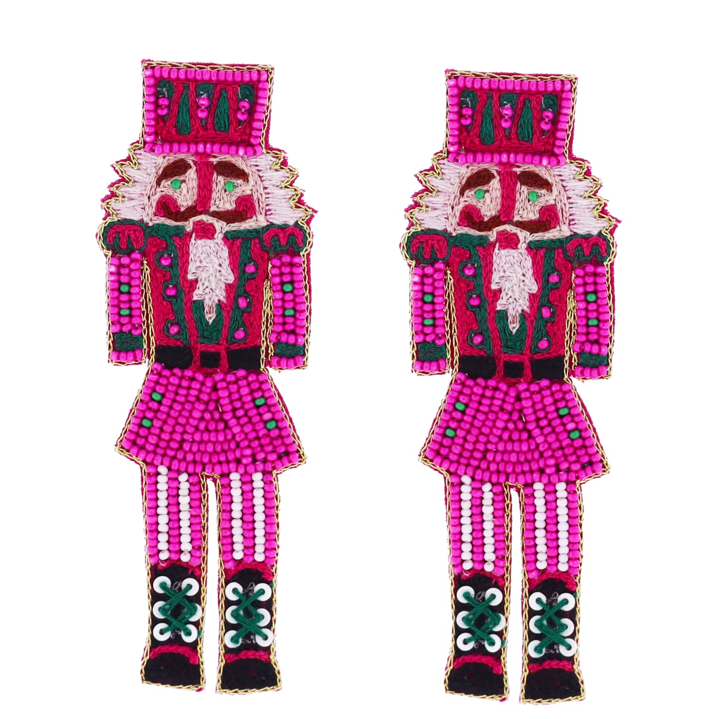 Pink, White, Green Beaded Nutcracker Earring
