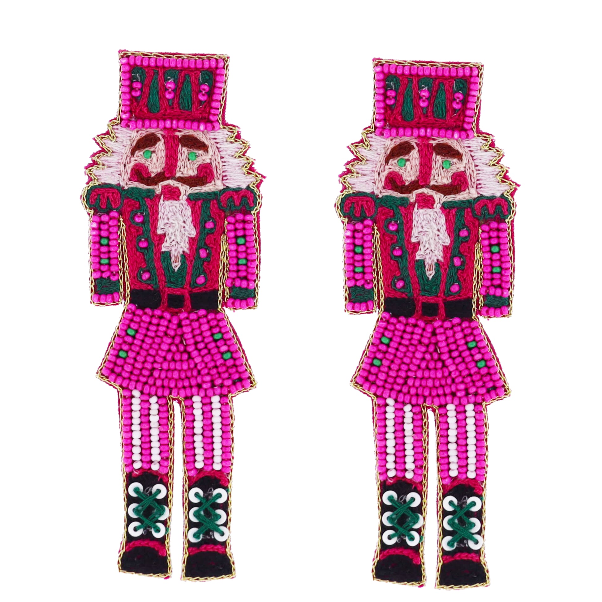 Pink, White, Green Beaded Nutcracker Earring