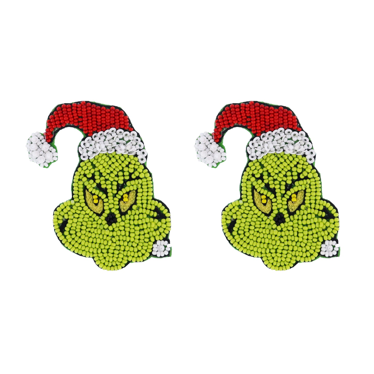 Red, White, Green Beaded Grinch Face Earring
