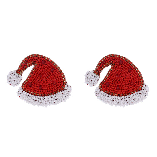 Red, White Beaded Santa Hat Earring