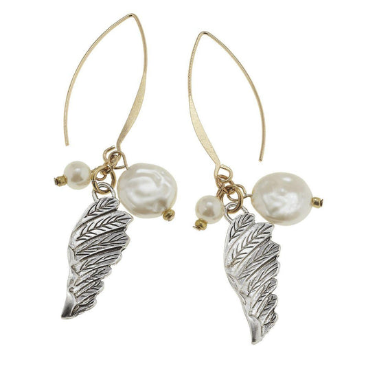 Antique Gold and Silver Wing with Ivory Pearl and Charm Cluster Threader Earring
