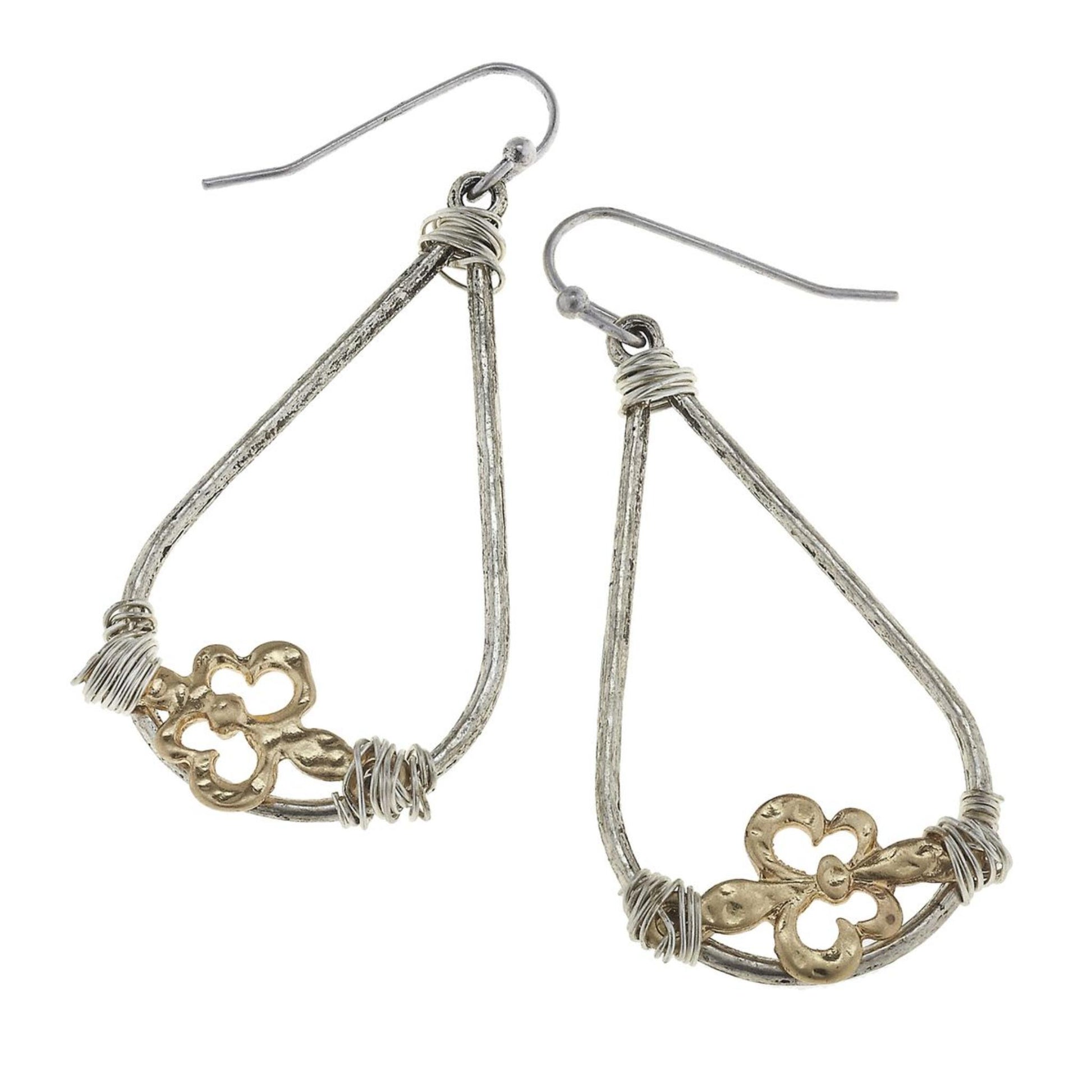 2-Tone Wire Wrapped Fleur De Lis on Teardrop Earring