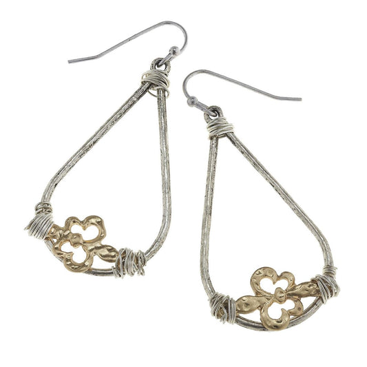 2-Tone Wire Wrapped Fleur De Lis on Teardrop Earring
