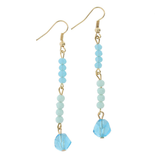Aqua Beaded Gold Linked Dangle Earring