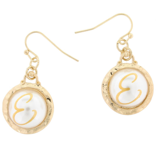 Faceted Pearl E Initial Gold Earring