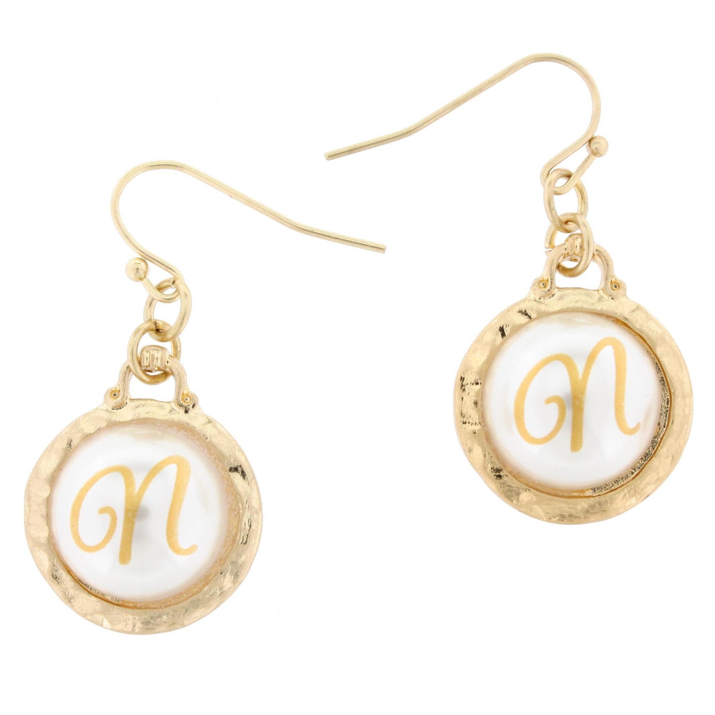 Faceted Pearl N Initial Gold Earring