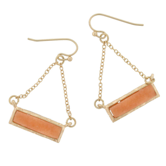 Peach Druzy Bar Dangle Stud Earring