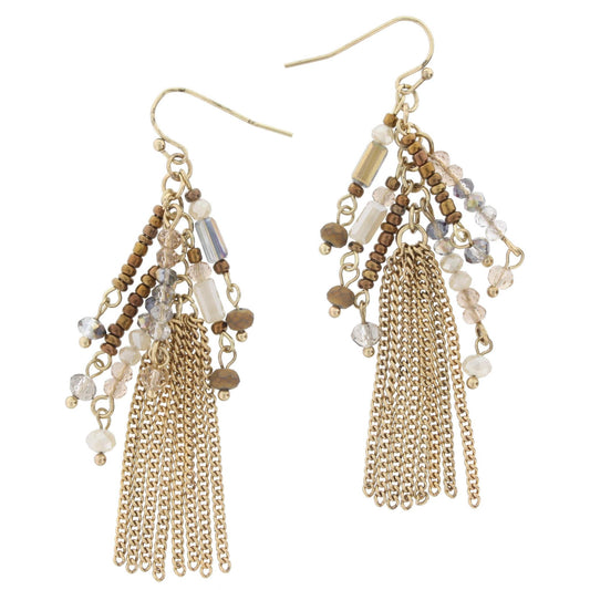 Gold Metal Tassel with Topaz Beaded Accents Earring